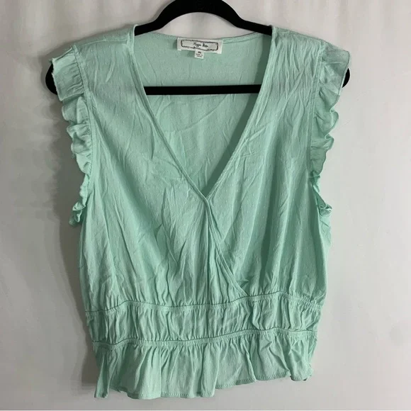 NWoT Hippie Rose Mint Green Sleeveless Ruffle V Neck Top, Size XL - Picture 2 of 9